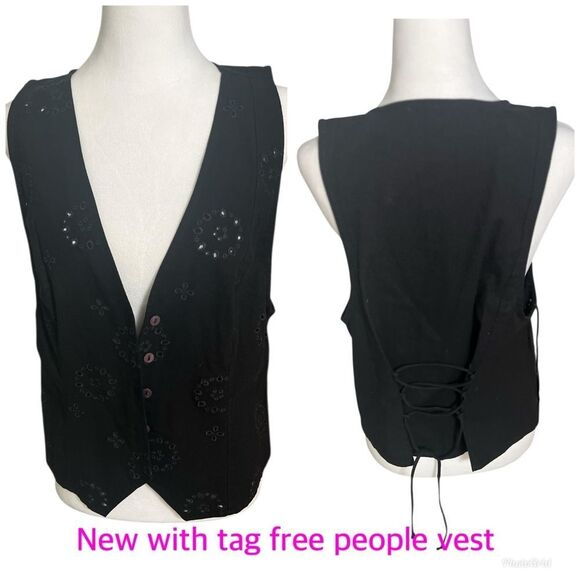 Free People Jackets & Blazers - Free People NWT Black Medium Vest
Cut Outs Button